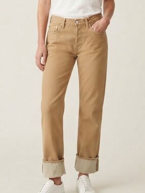 Zara Sz 4 Denim Tan Cuffed Hem Relaxed Jeans